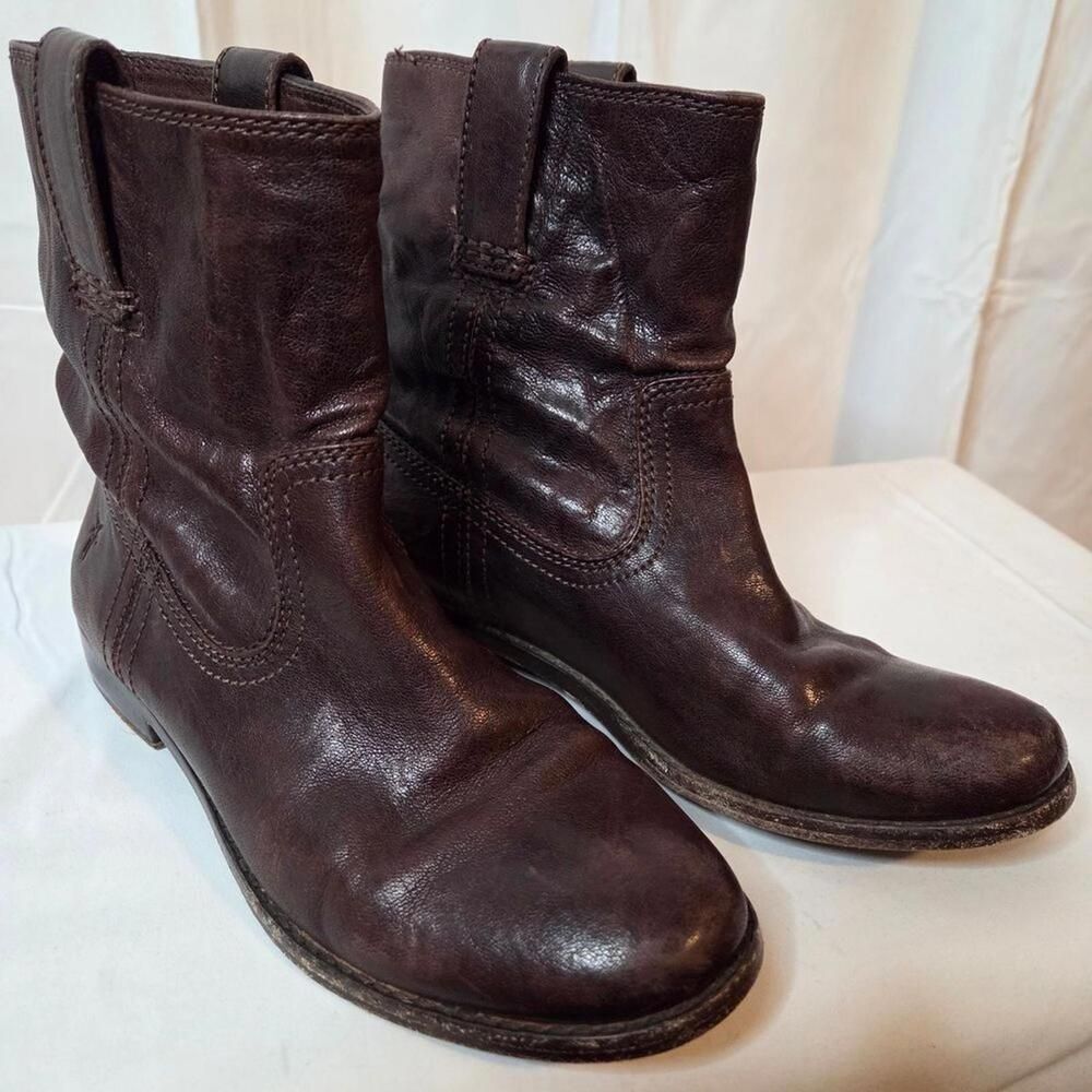 Frye Ana Women's Dark Brown Leather Heeled Pull-on Boots Size 6